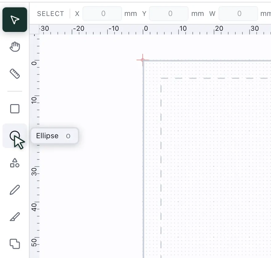 The tool dock with the pointer on the Ellipse tool and its tooltip